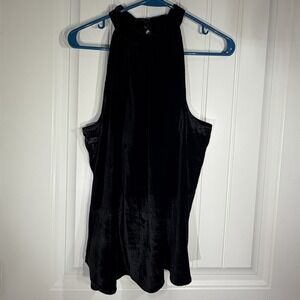 LOFT Black Velvet Halter Top Medium Sleeveless Keyhole Back Elegant Blouse